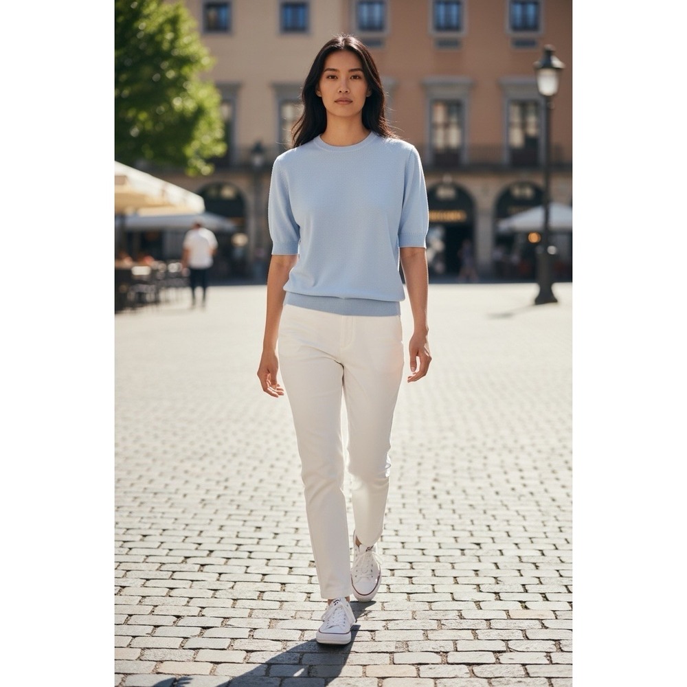 Porter & Ash‎ Fine Gauge Knit Sweater Tee Light Blue Large NWT